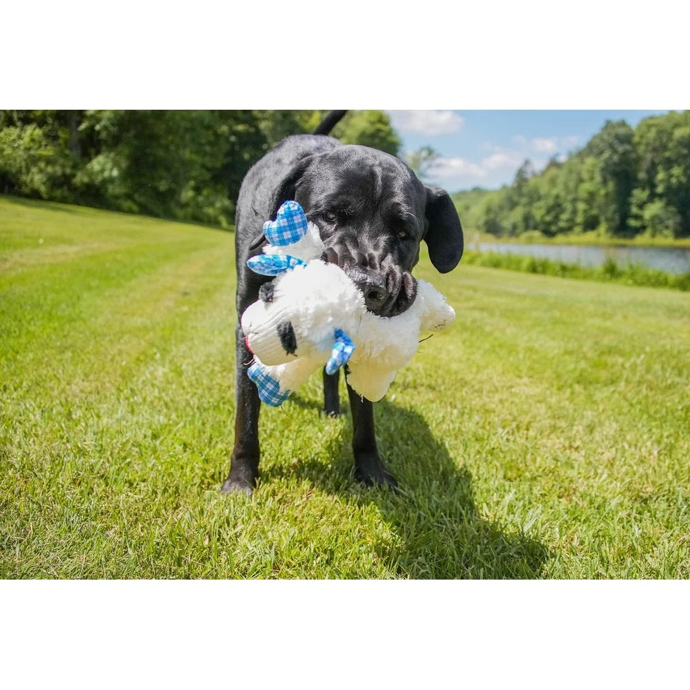 Medium Lamb Chop Dog Toy- Plush Squeaker- Blue Plaid Ears- Perfect Fetch- Cuddle Play - 12 Inch