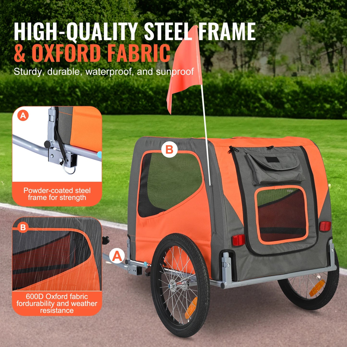 SucceBuy 66 lbs Pet Cart Bicycle Carrier -Dog Bike Trailer with Folding Frame Wheels- Coupler -Reflectors Flag for Dogs Accessories