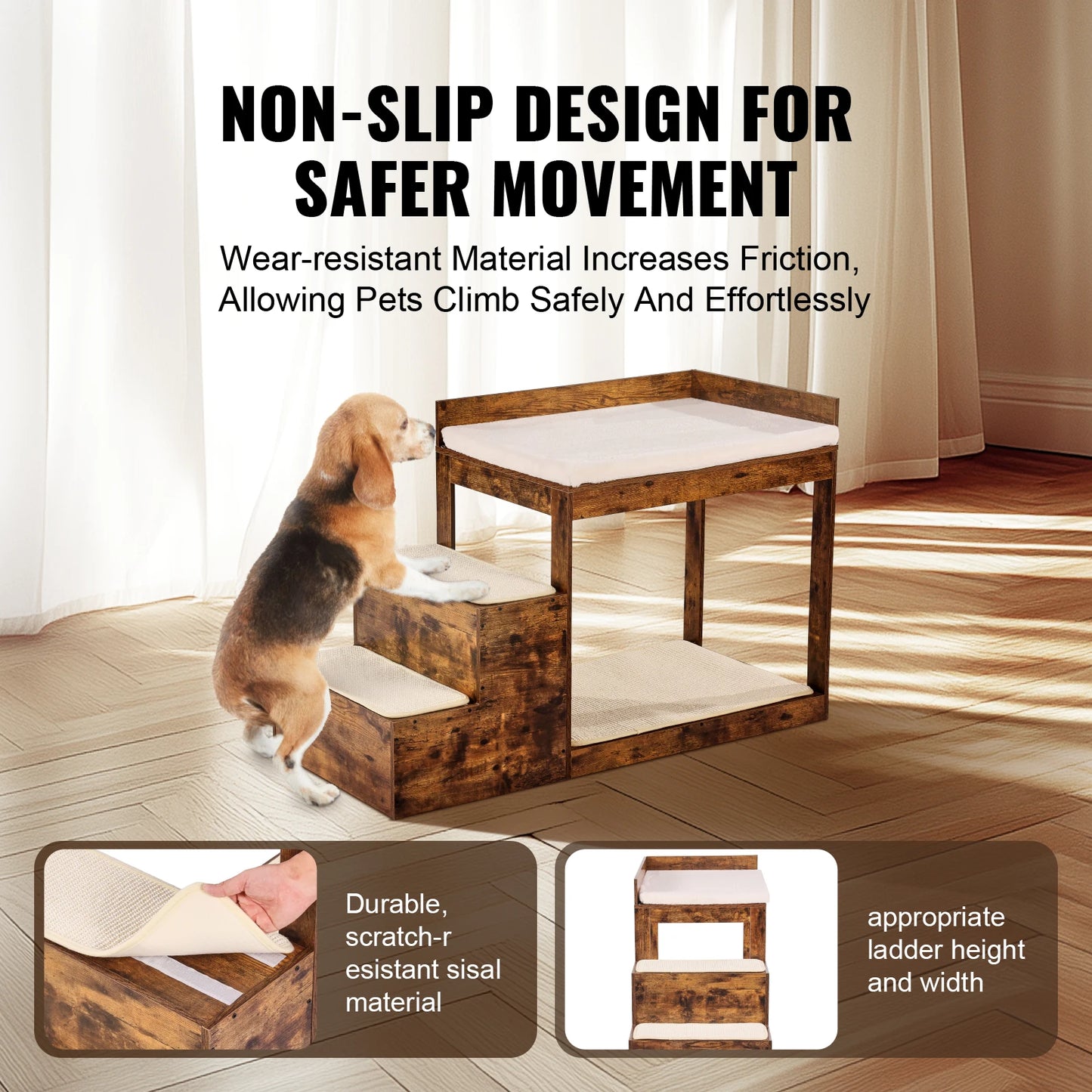 Pet Bunk Bed with Stairs -Dog Window Perch for High Beds/ Couches- Medium Multi-Level 3 Step Dog Seat Sleeper Couch