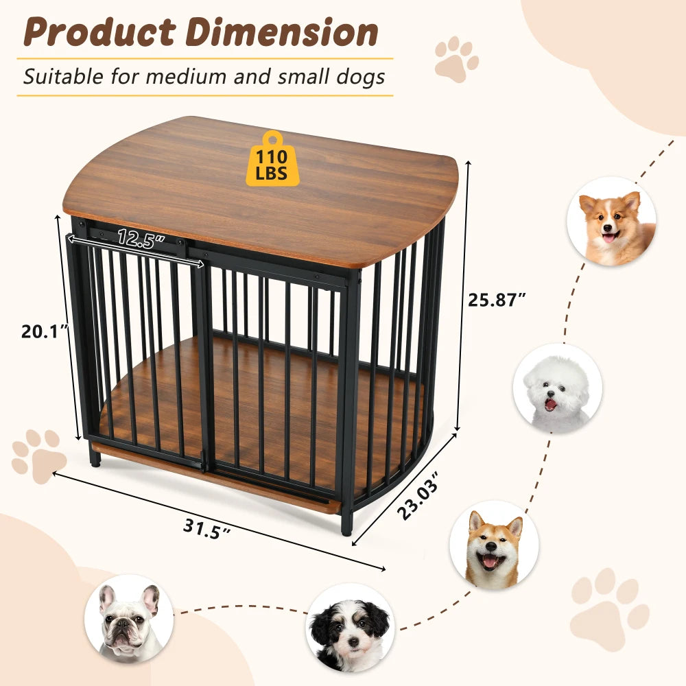31.5" Furniture Style Dog Crate for Small and Medium Dogs- Wooden Cage- Indoor Kennel Furniture-Modern