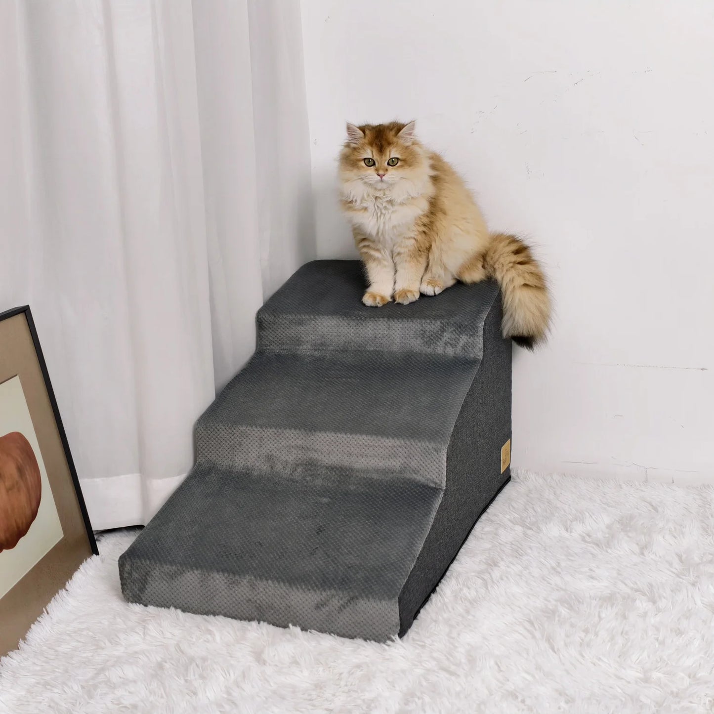 3/4 Step Dog Stairs with Washable Cover for Small Dogs- Non-Slip Balanced- Pet Steps for Couch Bed Anywhere Needed
