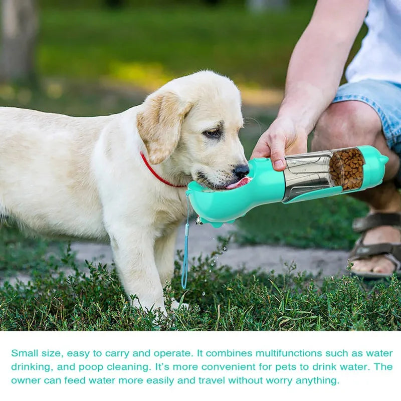 300 ml/500 ml Dog Water Bottle- 4 in 1 Portable Water Bowl Dispenser with scoop- Dog Whistle- Poop Scoop- Food Container