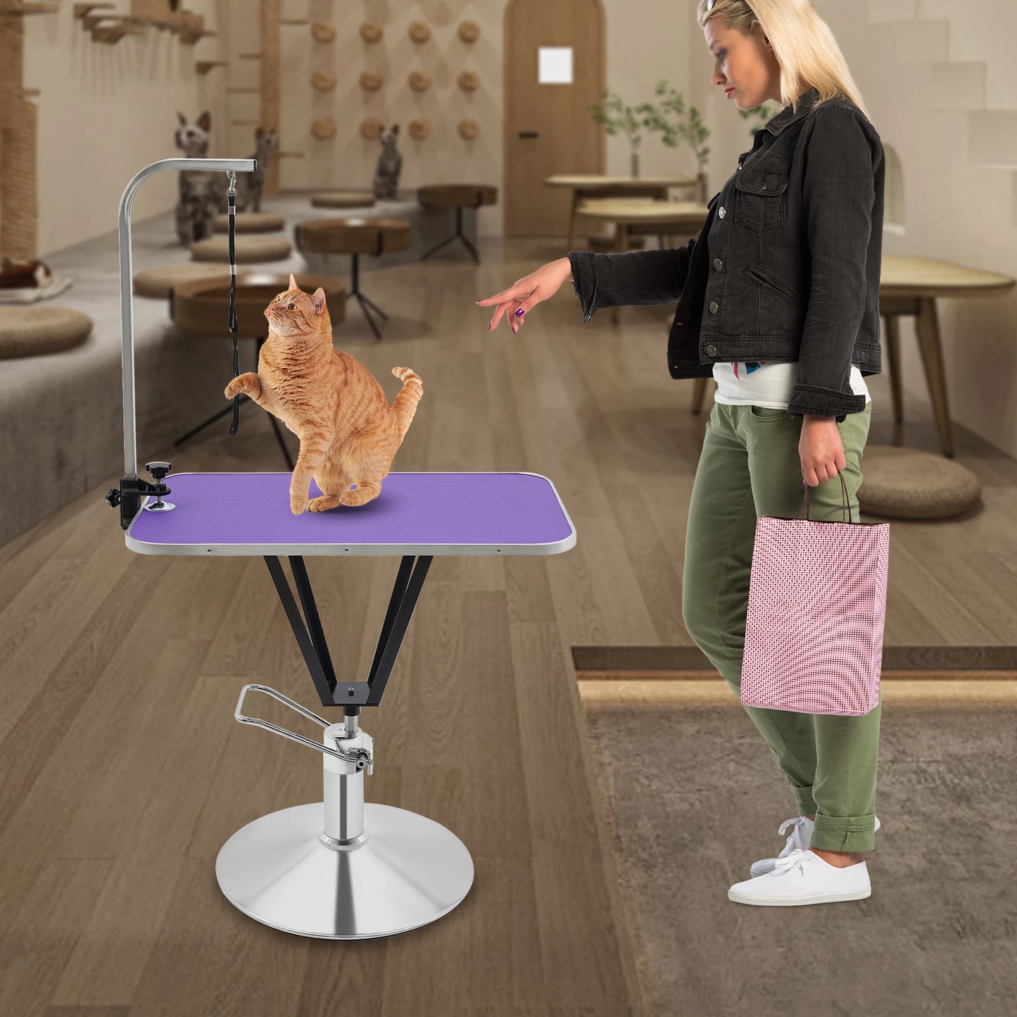 Grooming Table- Hydraulically Lifting - 360° Tabletop Swivel Angle Animal Care Table