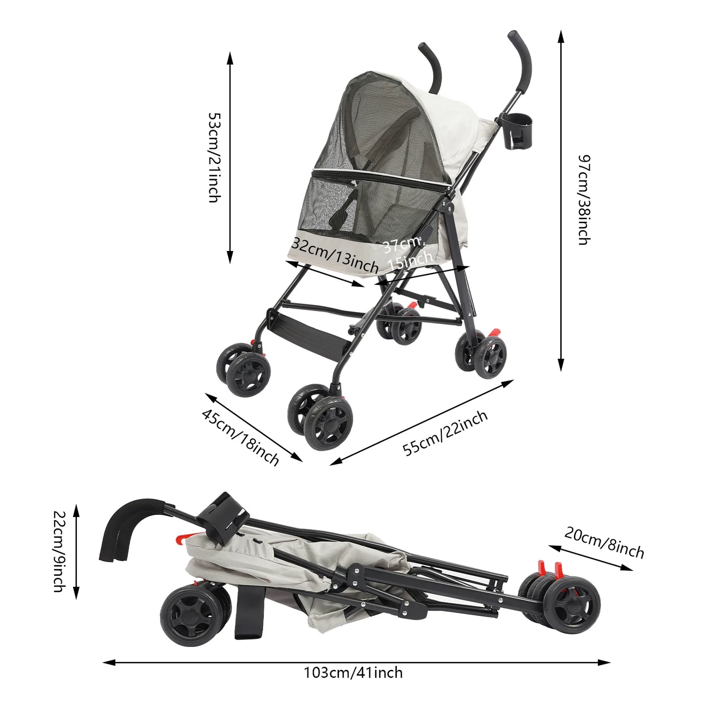 Premium Pet Stroller for Small/Medium Dogs- 360° Swivel Wheels- Safety Tether- Foldable Design w/Breathable Mesh with Cushion