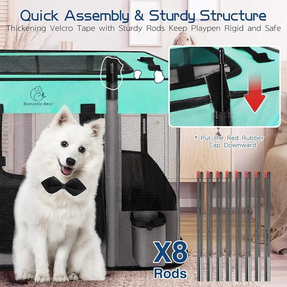 Portable Dog Playpen- Foldable- Exercise Kennel- Water Resistant Mesh Tent Enclosure- Indoor Outdoor- Travel Play Safety