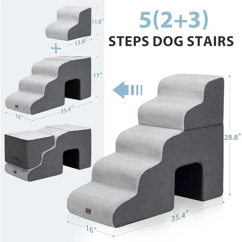 Dog Stairs with Tunnel- 5-Step Dog Steps for Small Dogs and Cats- High Bed Climbing Guaranteed Authentic.
