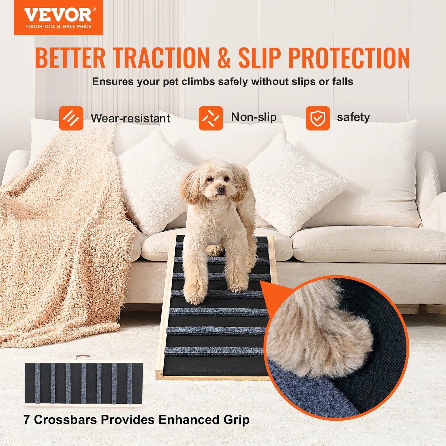 Dog Ramp- Folding Ladder- Anti-slip High Adjustable Wooden- Pet Ramp Removable for Small Dogs