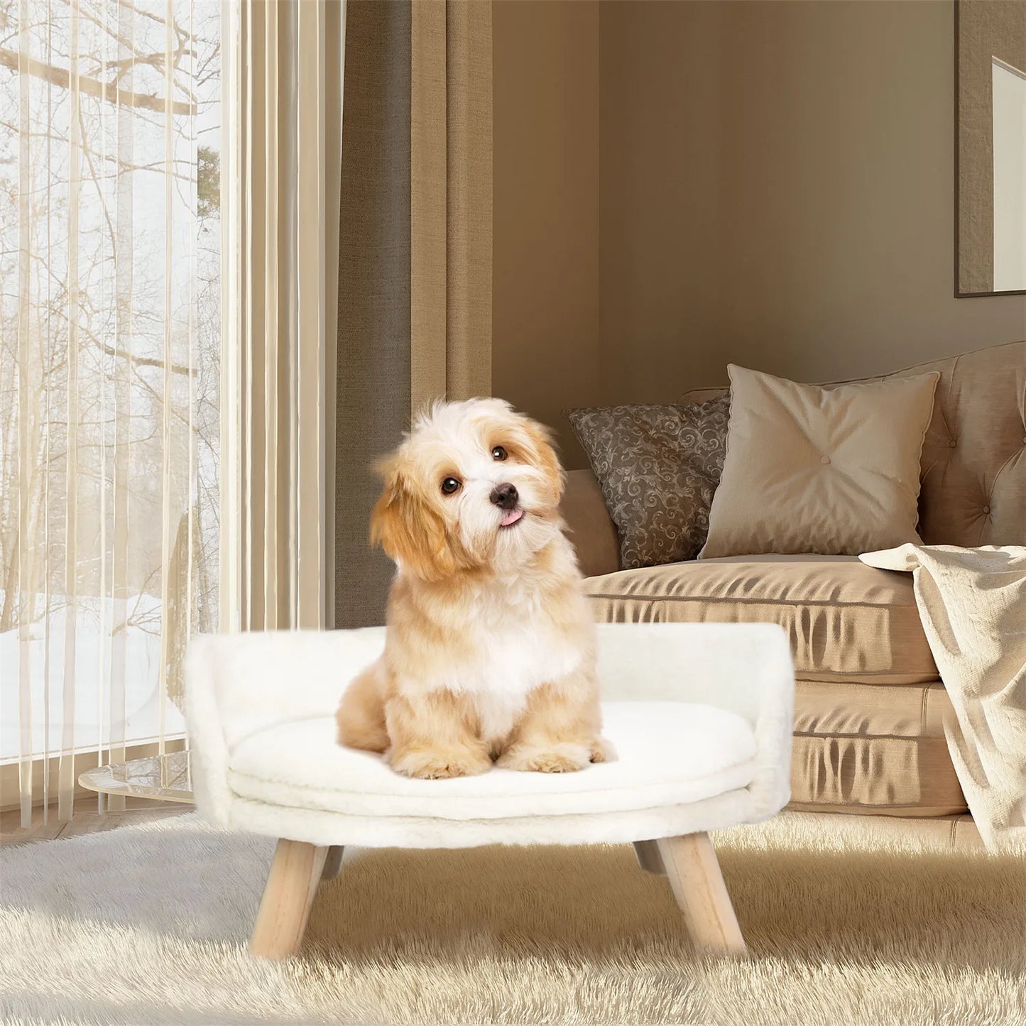Pet Sofa Bed- Raised Chair- Small Dog Couch Bed -Removable Cushion- Sleep House