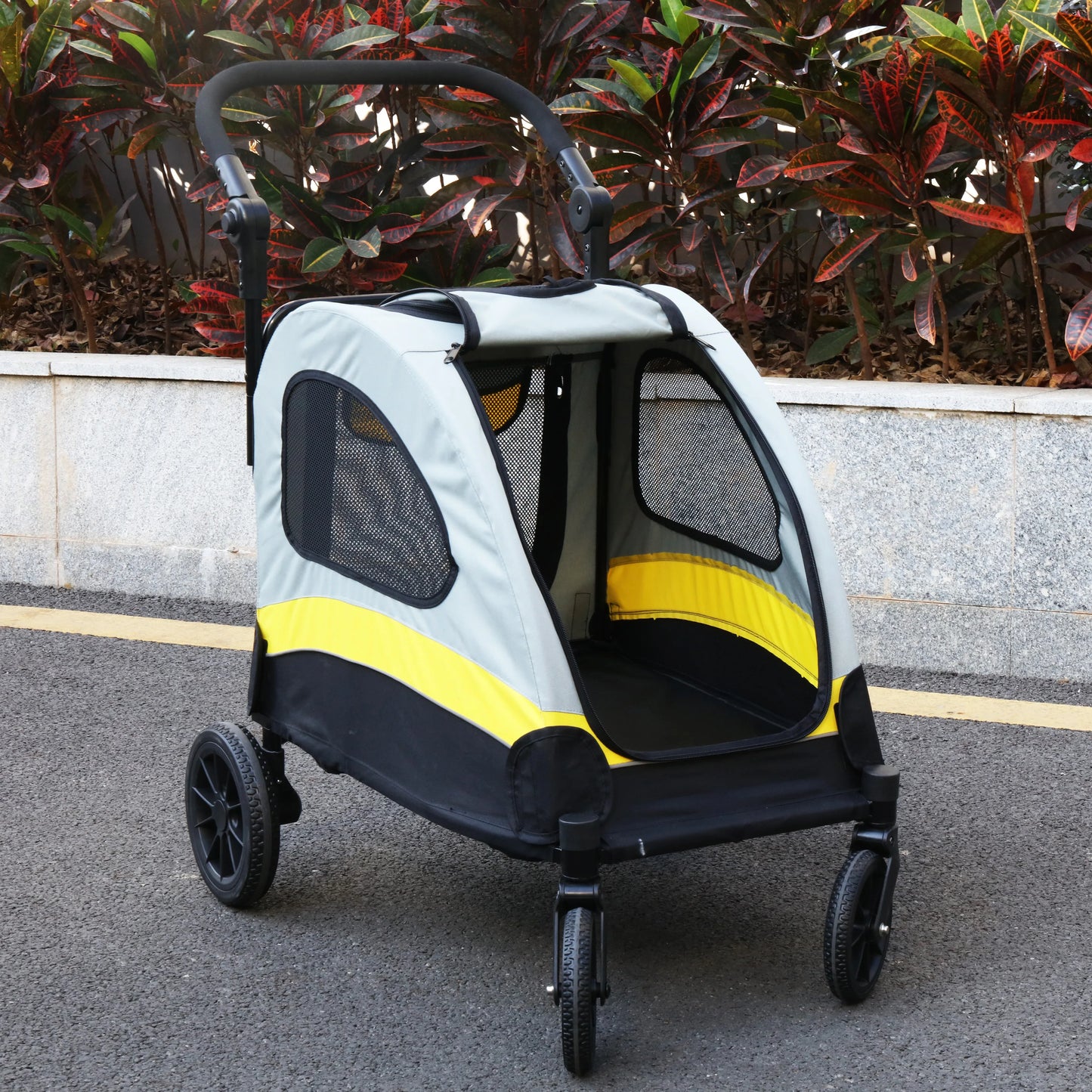 Portable Outdoor Small Dog & Cat Travel Stroller Folding Jogger Wagon Carrier with Adjustable Handle and Safety Leash