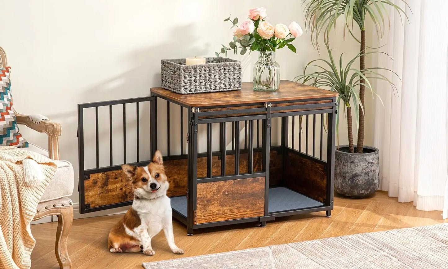 KOOPRO 32" Dog Crate Furniture with Cushion-- Wooden Heavy Duty Dog Kennel with Double Doors
