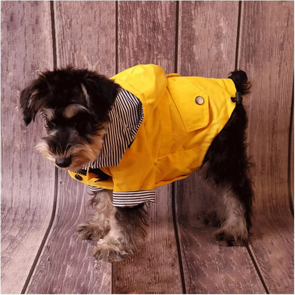 Dog Raincoat Waterproof Jacket with Hood Comfortable Four Leg Design Stylish Rain Gear Small Dogs Machine Washable Pockets size S