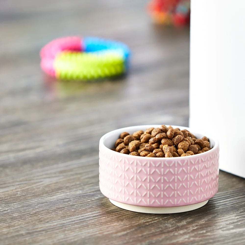Small Ceramic Pink Pet Bowls- Durable Dishwasher Safe Dog Feeding Bowl- 12oz- Easy Clean