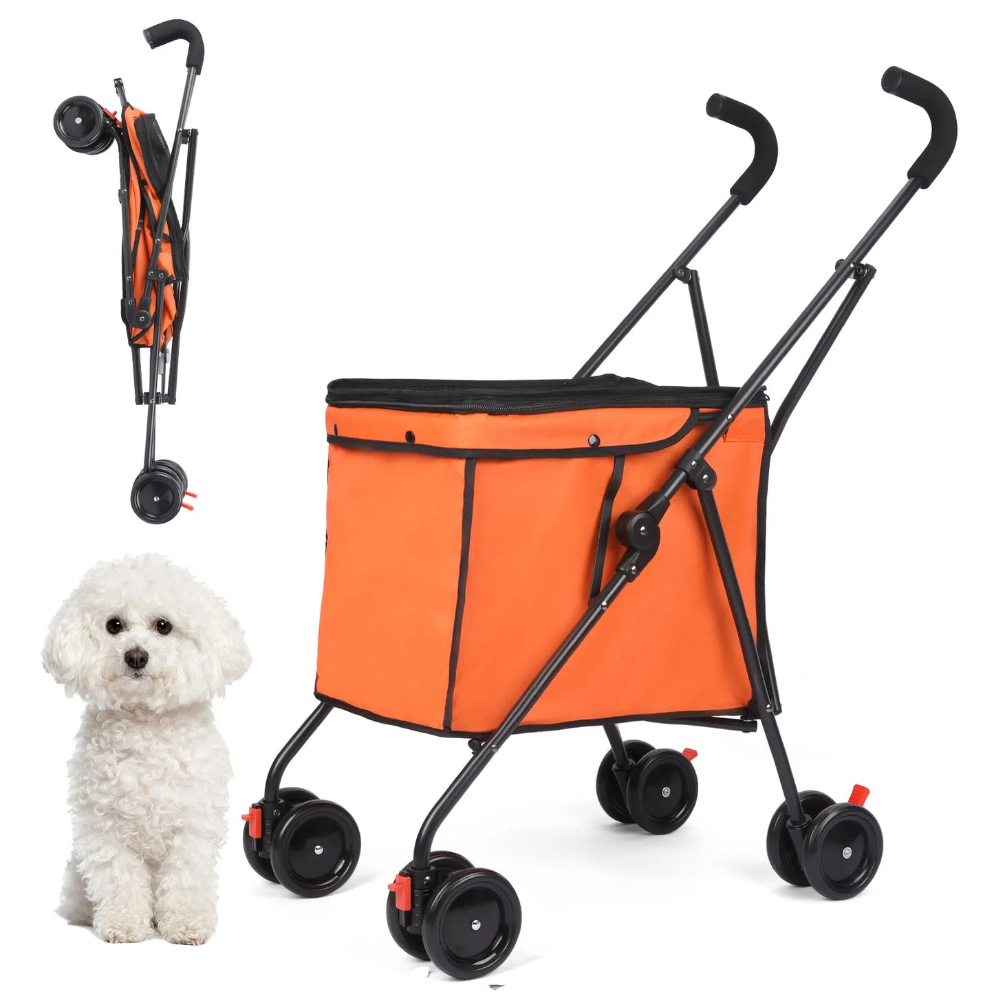 33lbs 4 Wheels Dog Stroller- Rotate- Travel Hand Cart Folding Shopping Trolley-Pink