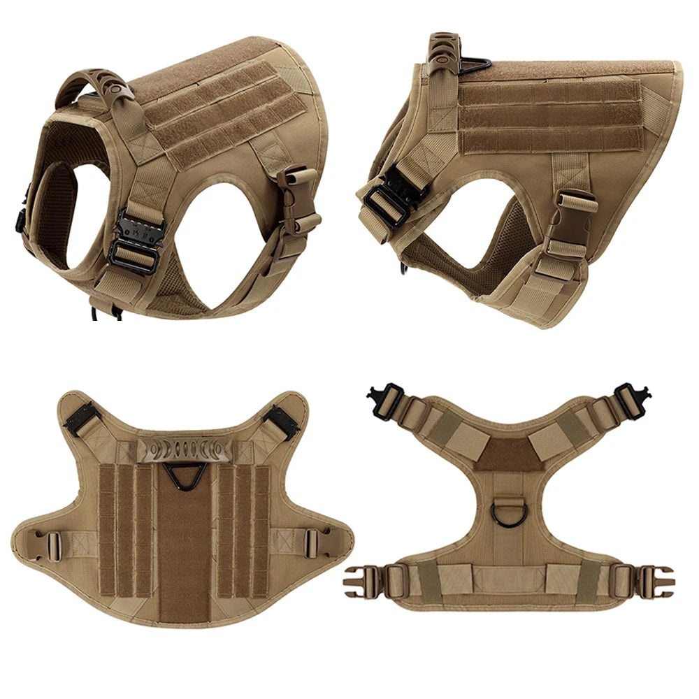 Military Dog Harness Leash Bags Set- Pet Tactical Vest Harnesses- Walking Training Hunting For Large Dogs German Shepherd