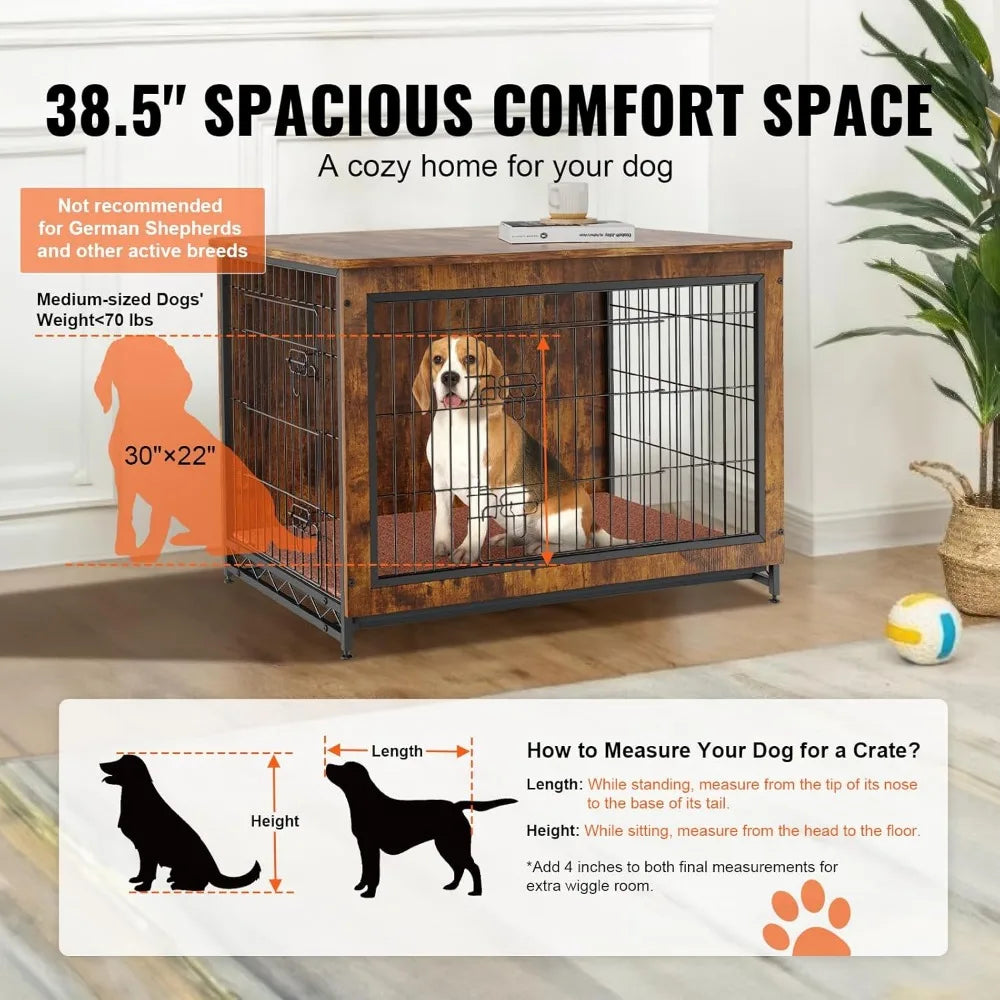 Masterpiece Dog Crate Furniture- 38" Wooden Dog Crate With Double Doors- Heavy-Duty Dog Cage