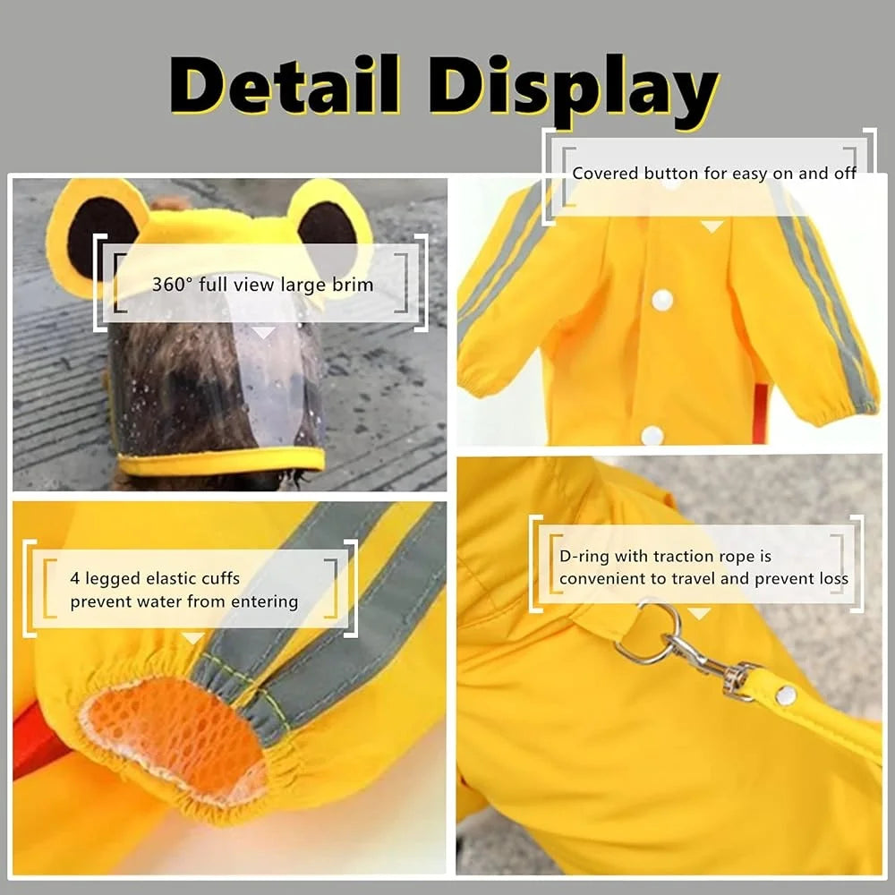 Waterproof Dog Rain Jacket- Reflective Raincoat Poncho with Leash- Medium Dogs- Easy to Clean -Comfortable- Durable