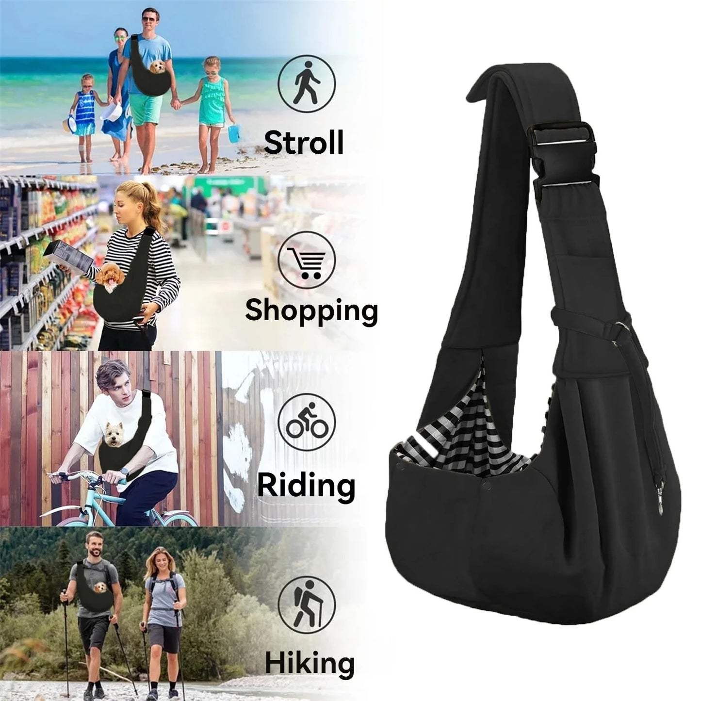 Small Pet Sling Holder- Hands Free-Reversible Paper Plastic Handbag- Dog Sling Carrier- Easy and Portable