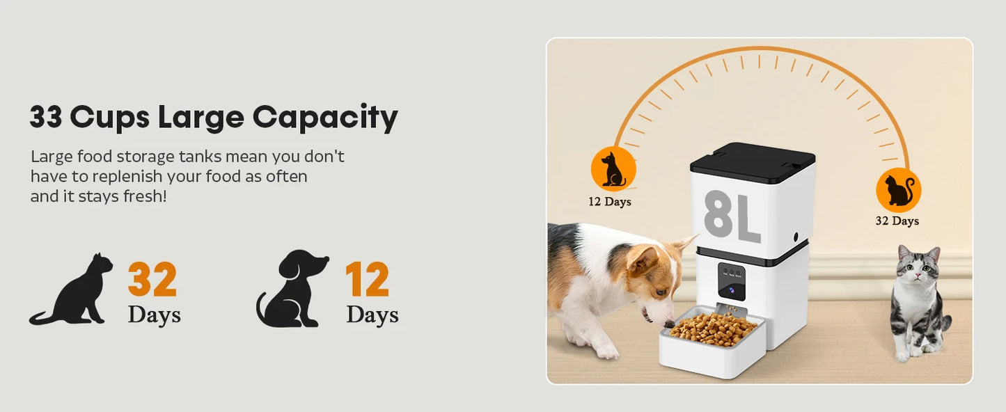 Automatic Dog Feeder with Camera WiFi- 5G App Control -Easy Setup Dog Food Dispenser - HD 1080P Video Recording Timed Pet Feeder