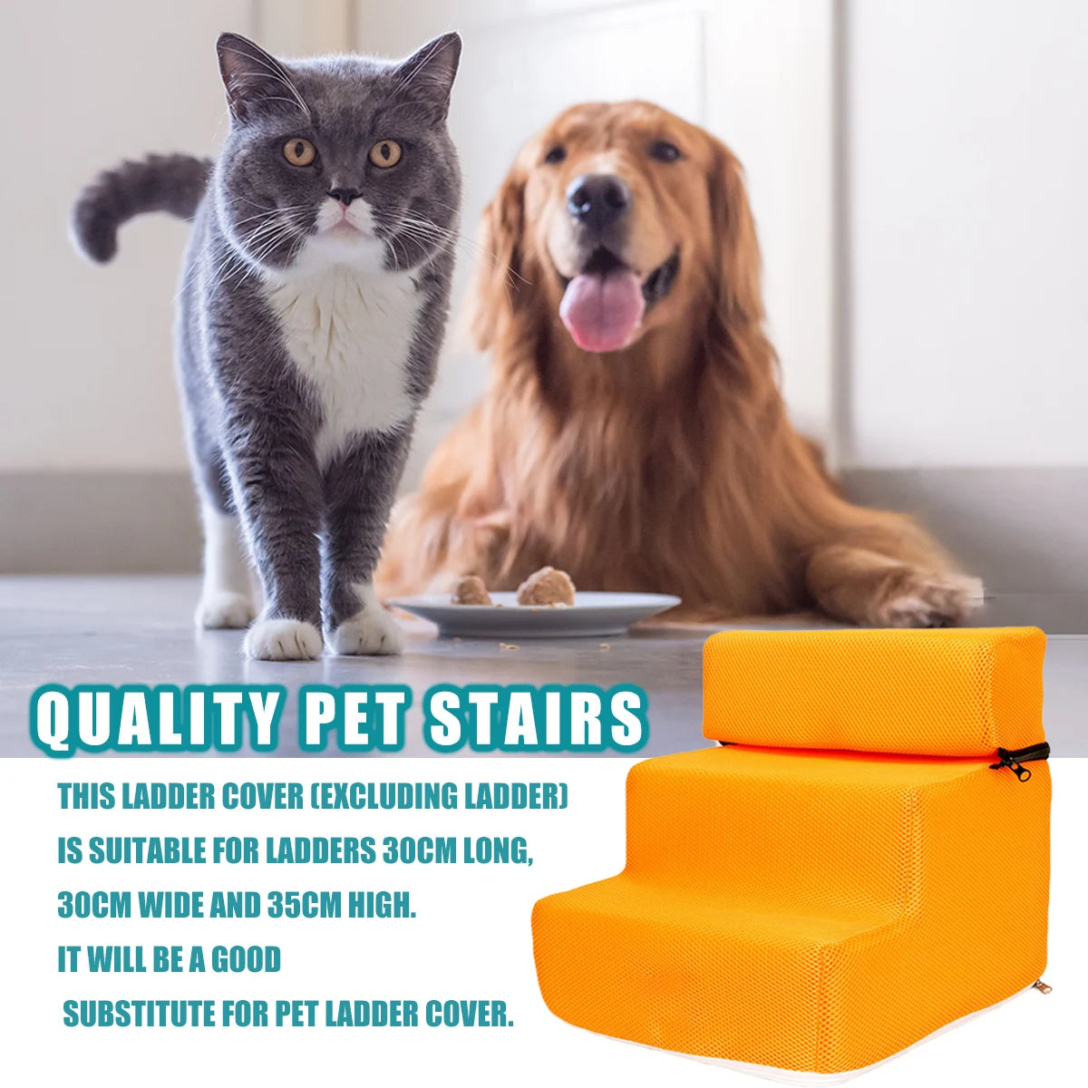 Pet Stairs Cover -Detachable -Zippered Mesh Fabric Stairs Cover- Non-Slip Washable