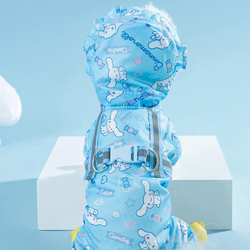 Cinnamoroll Pet Raincoat Waterproof Hood 4 leg Rain Jacket for Dogs of all Sizes - Keep Your Pup Dry and Stylish