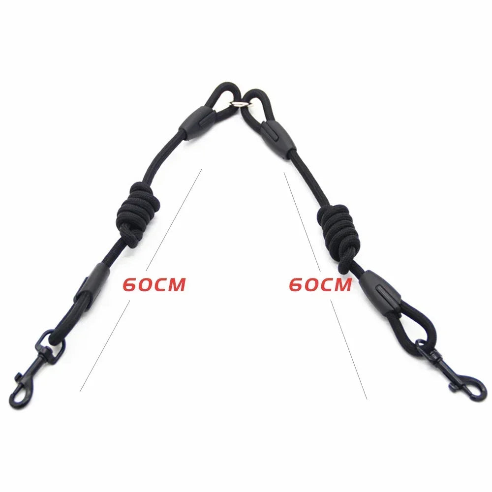 Double Leash Pet - 2 Ways Pet Nylon Dogs Lead -Double Twin Coupler Stuff Black