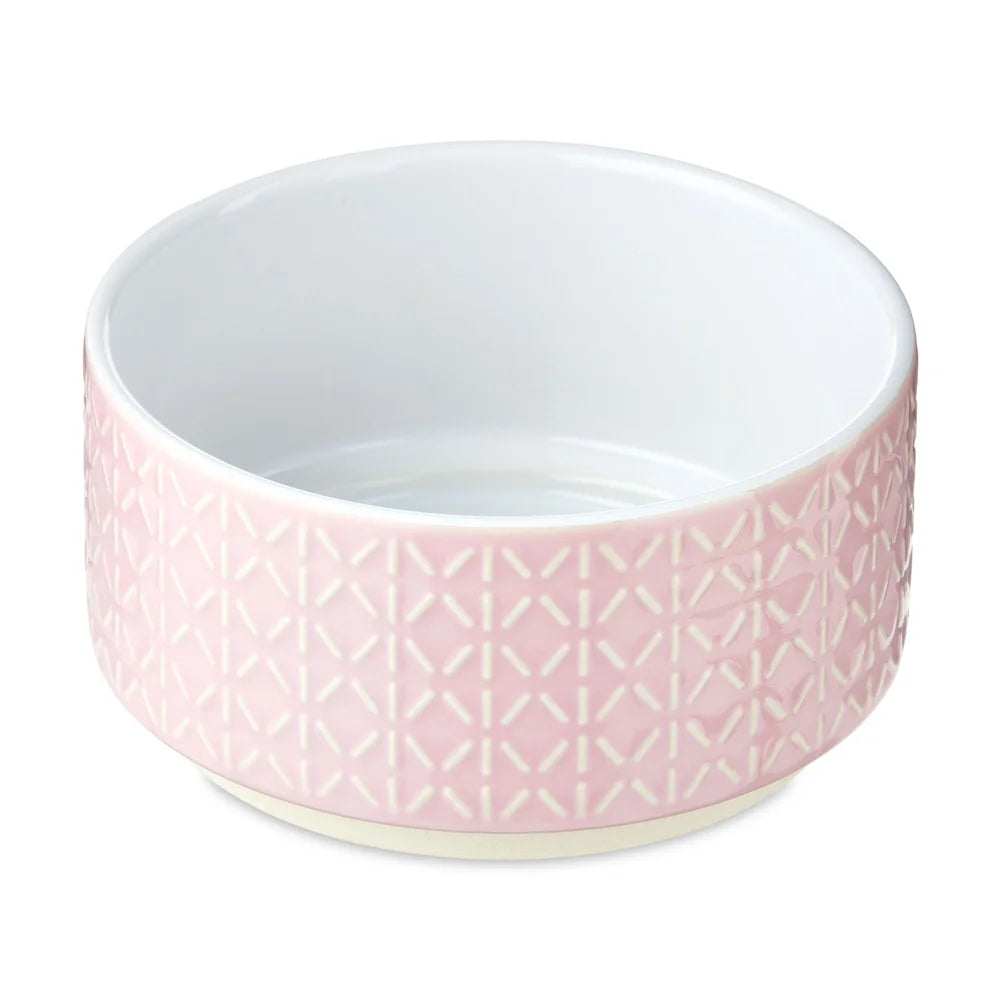 Small Ceramic Pink Pet Bowls- Durable Dishwasher Safe Dog Feeding Bowl- 12oz- Easy Clean