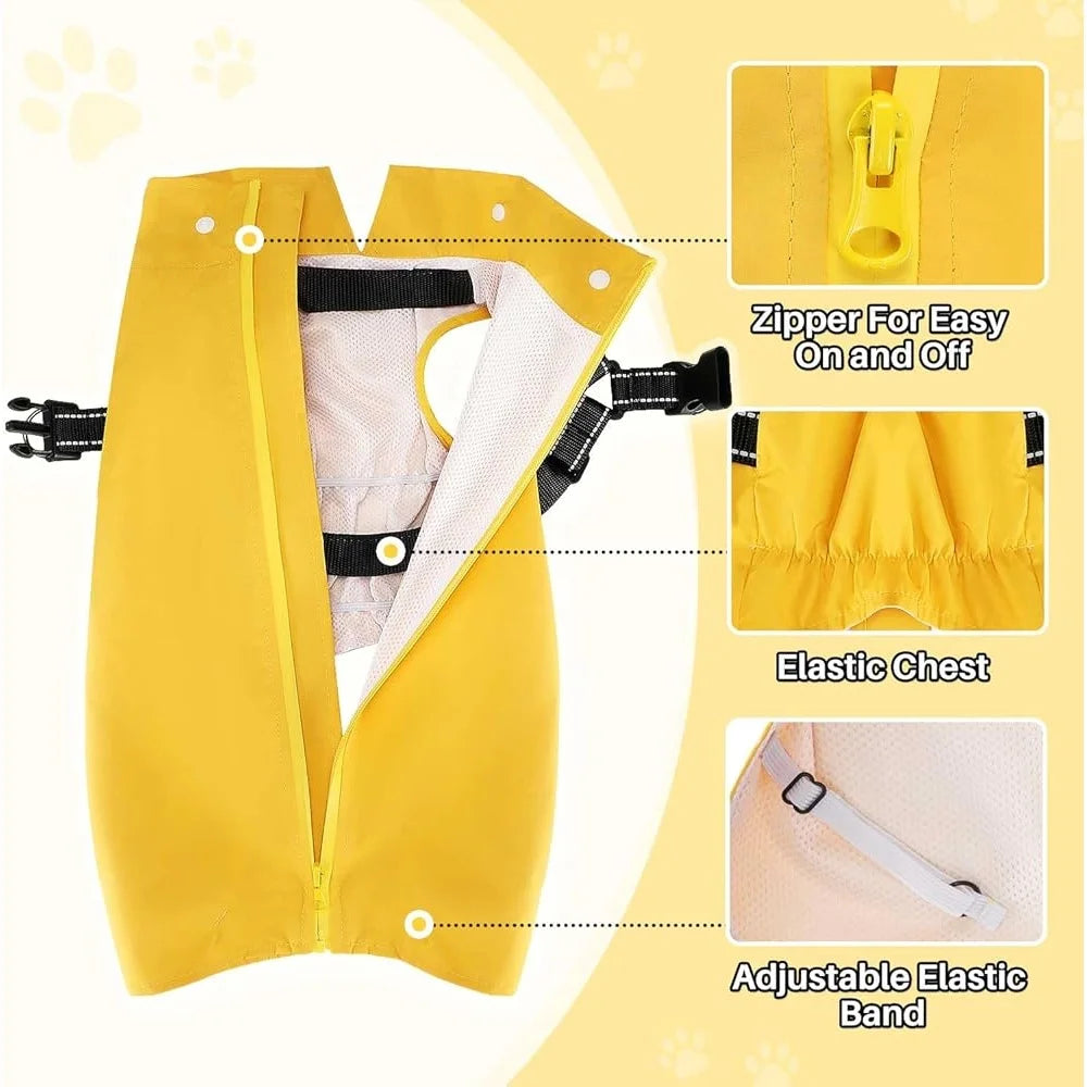 Waterproof Dog Raincoat with Harness Removable Hood Reflective Double Layer Jacket Small Medium Large Dogs Adventure Outdoor size S