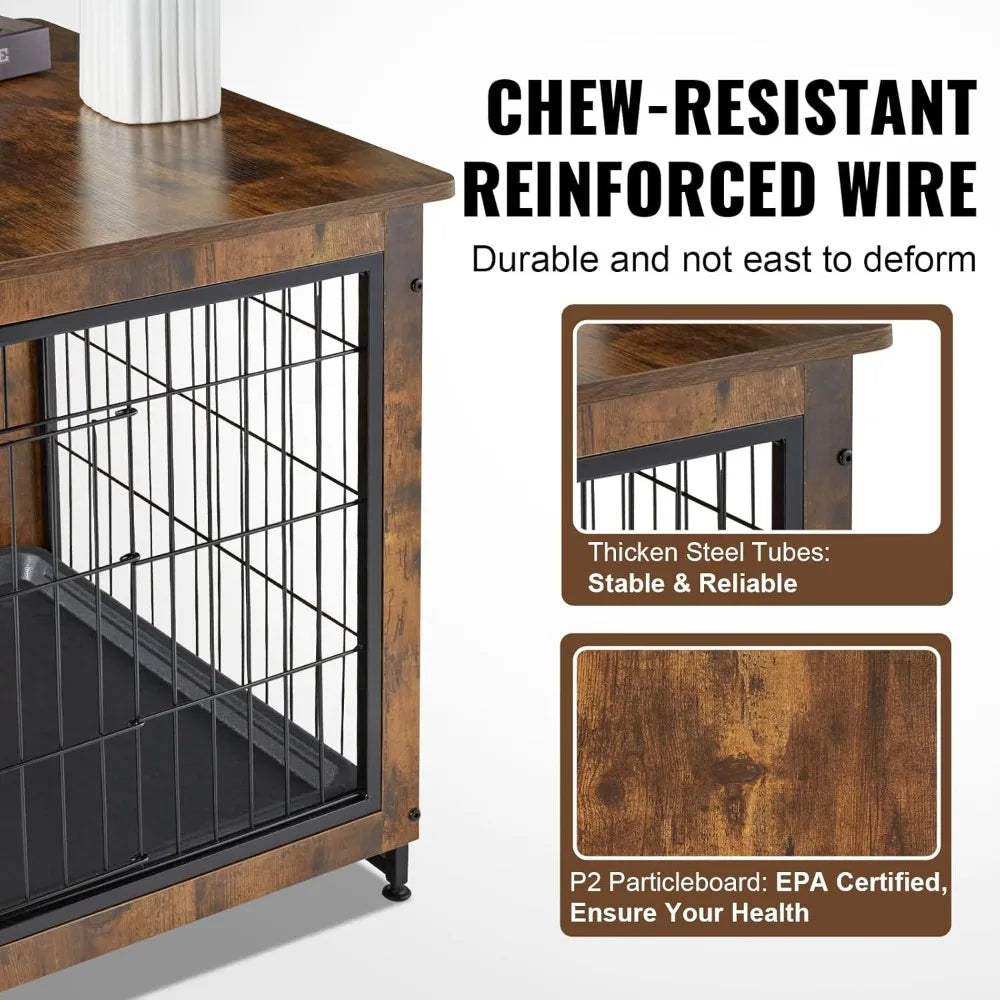 Masterpiece Dog Crate Furniture- 38" Wooden Dog Crate With Double Doors- Heavy-Duty Dog Cage
