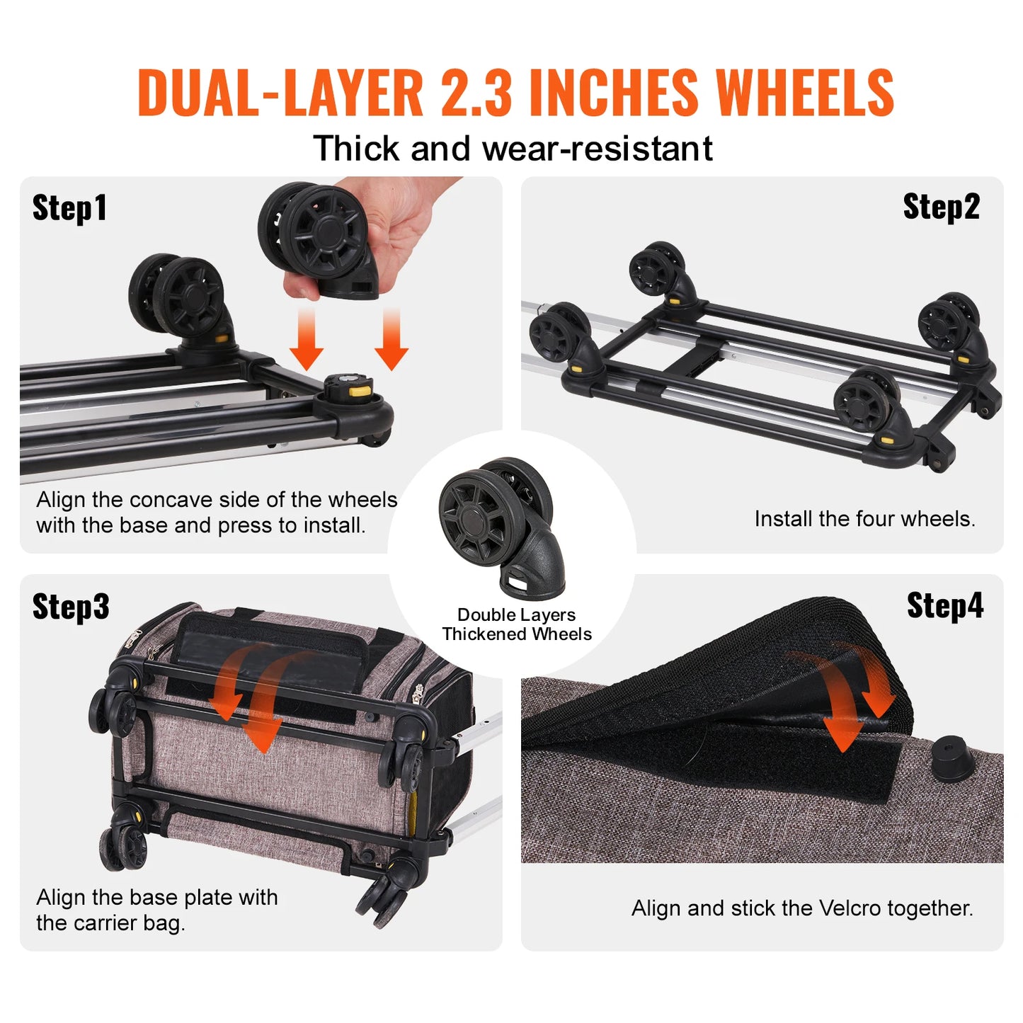 Airline Pet Carrier Stroller- Breathable Outgoing Dog Carry Backpack with Telescopic Handle Wheels and Shoulder Strap for Travel Trip