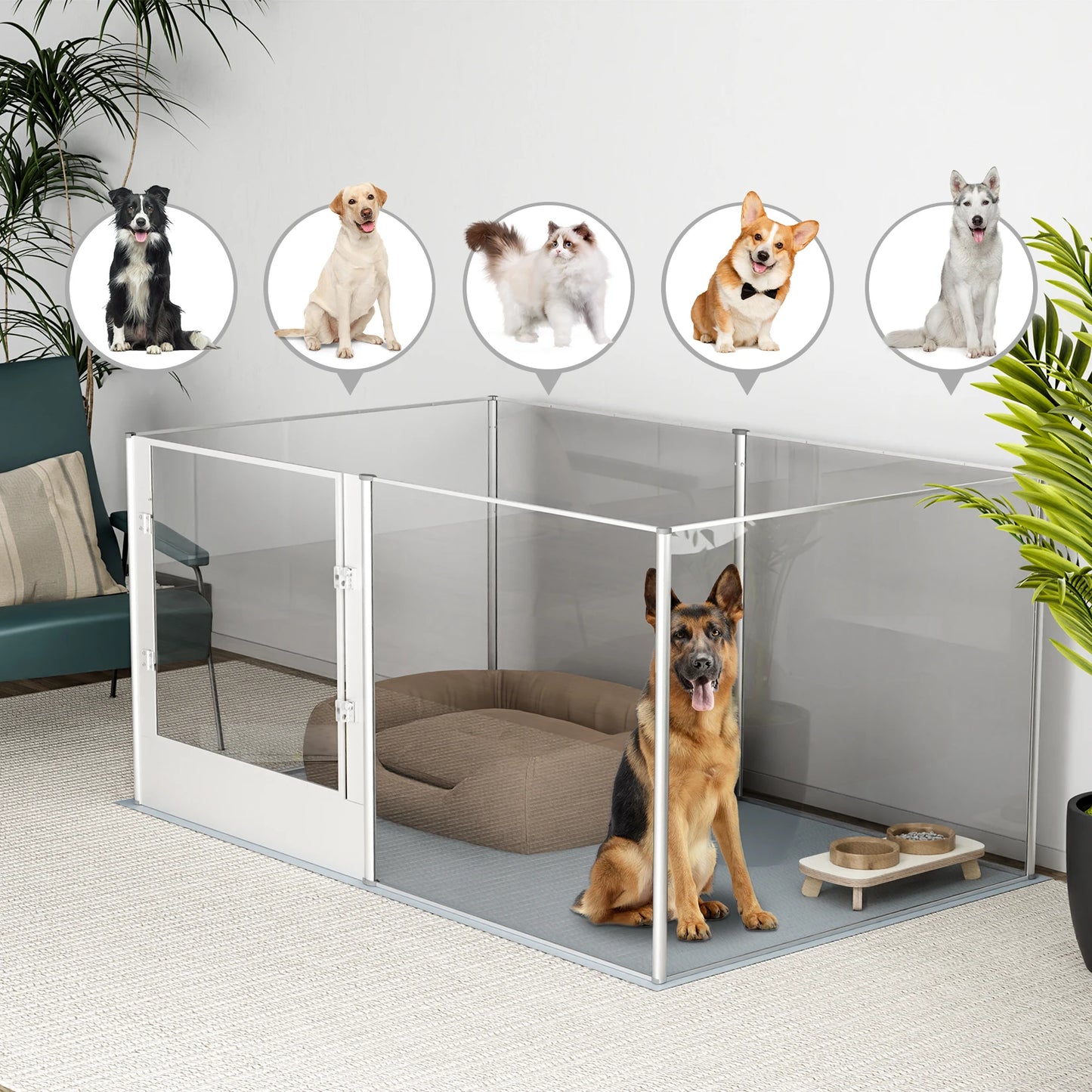Acrylic Dog Playpen Fence -Pet Clear Exercise Play Pen -Whelping Box with Waterproof Fertility Pad-Crates