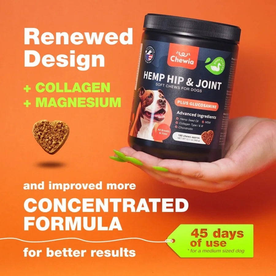 Glucosamine for Dogs Hemp Hip and Joint Supplement for Dogs Glucosamine Chondroitin Chews with MSM Turmeric Collagen for Mobility