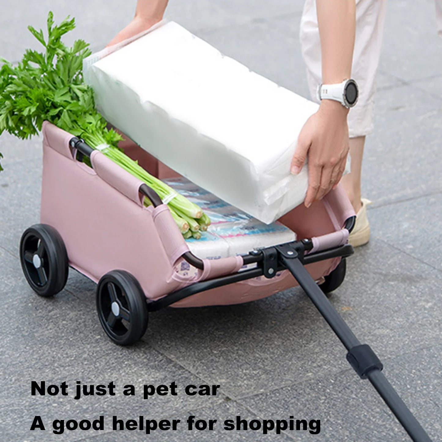 Cute Pink Dog Stroller- 4 Wheels- Folding- for Travelling- Shopping- Walking -Playing