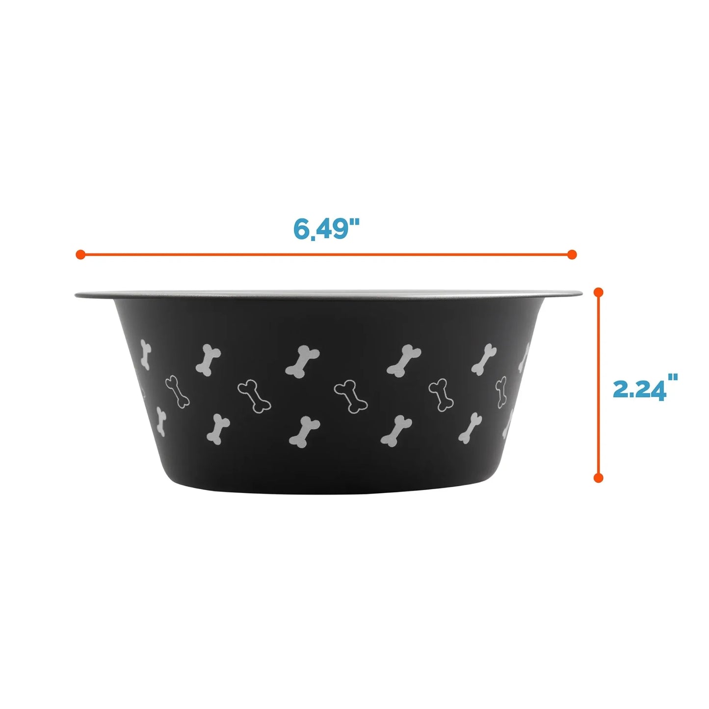 (2 pack) Vibrant Life Medium Stainless Steel Dog Bowl, Black with Bones, 25.75 Fluid Ounces