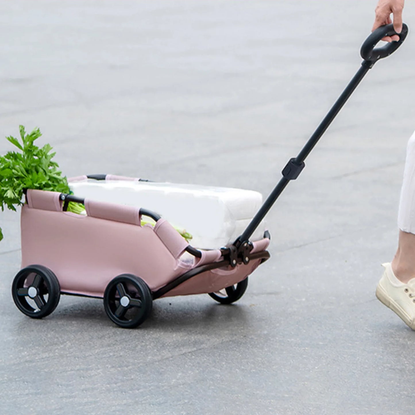 Cute Pink Dog Stroller- 4 Wheels- Folding- for Travelling- Shopping- Walking -Playing