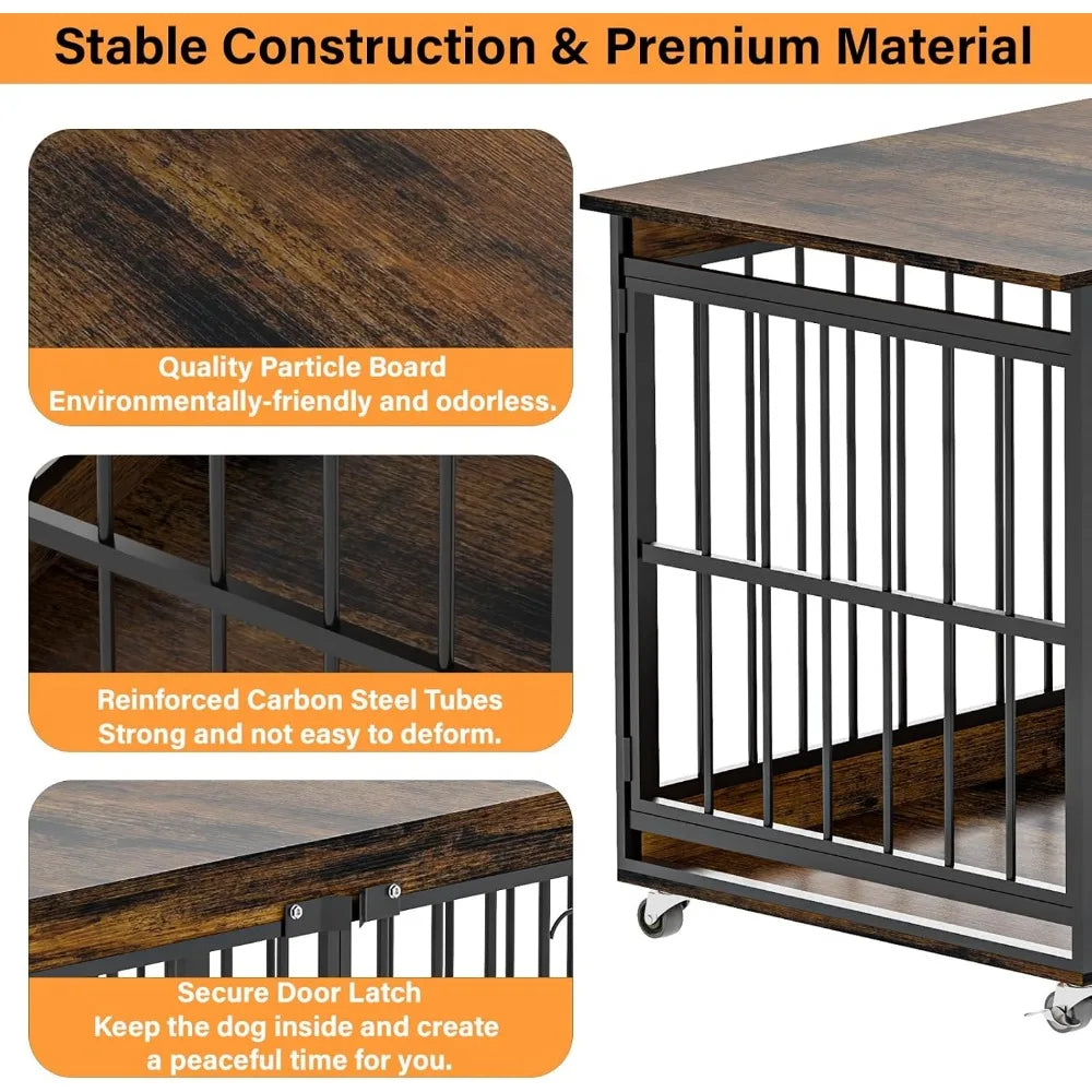 3in1 Furniture Dog Crate-End table, Dog Bed and Crate- 48 Inches Dog Crates - Farmhouse Wood Metal Kennel- Indoor- Heavy Duty