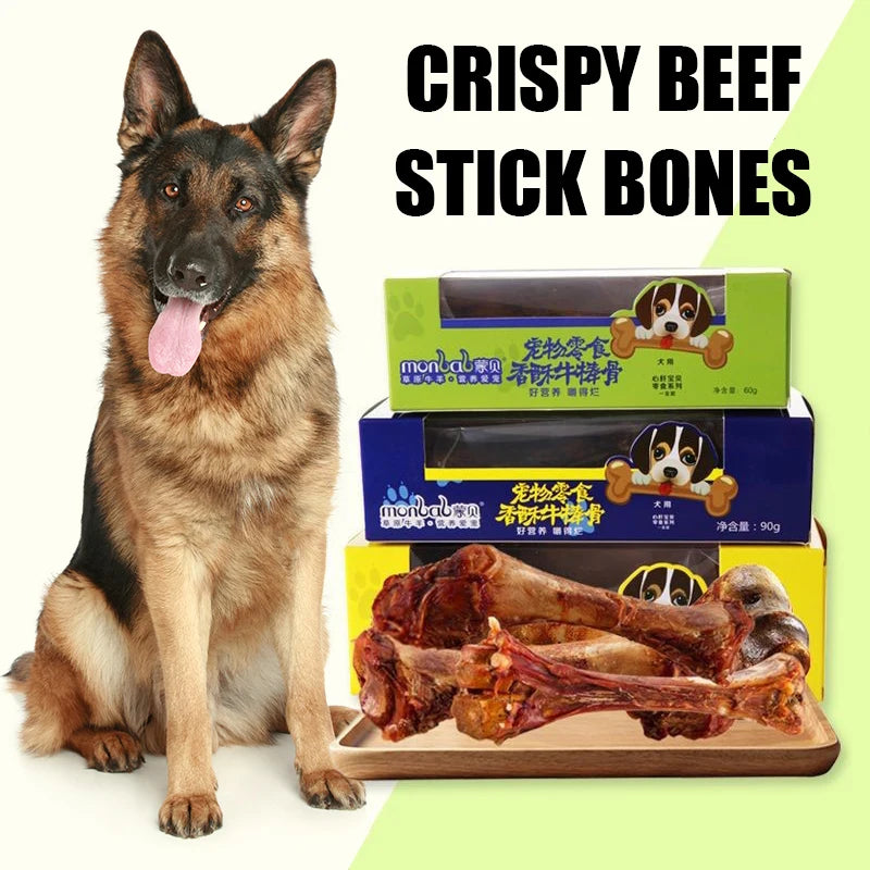 For Small /Medium size Dogs- Crispy Beef Bone Stick- Grinding Teeth and Strengthening -Delicious Nutritious Balanced Meat Flavorful Bone