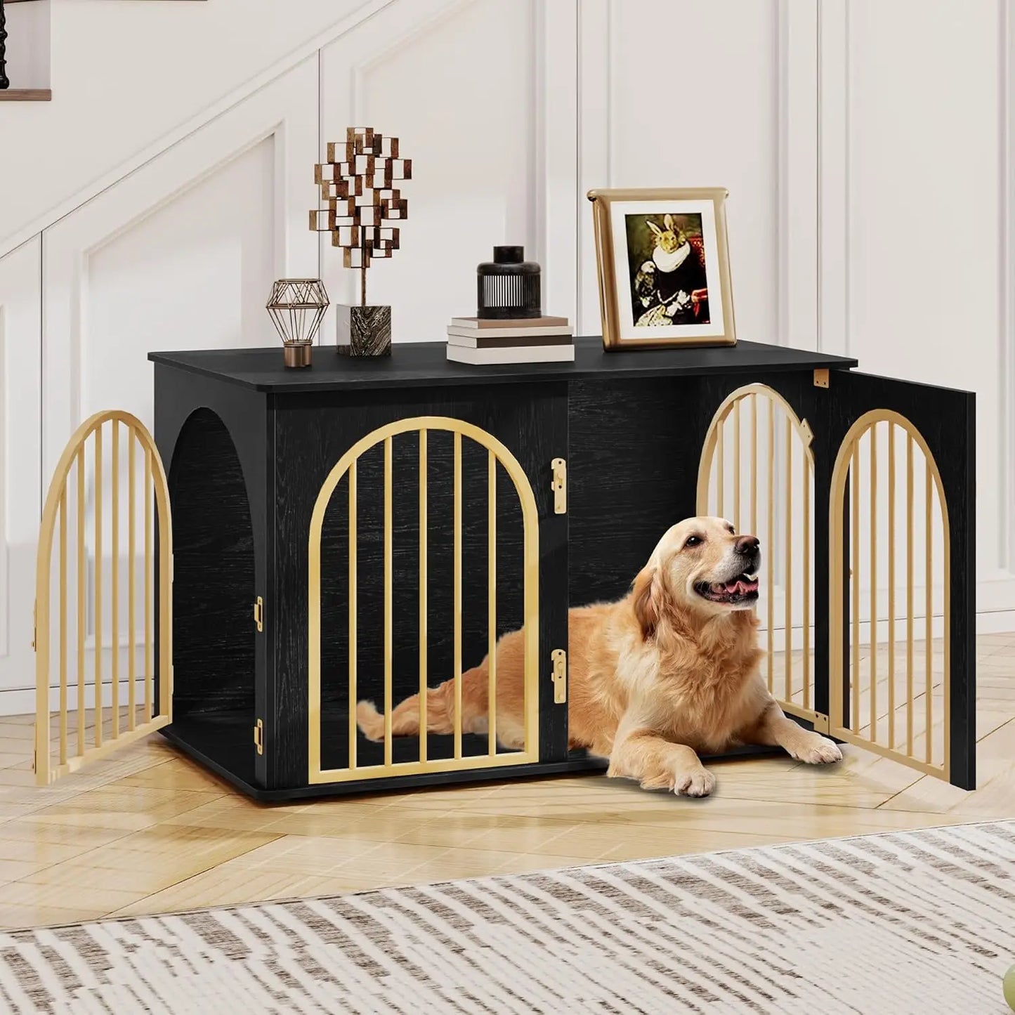 39.4" Wooden Dog Crate Furniture TV Stand- Indoor Dog Kennel for Small/Medium/Large Dogs- End Side Table Dogs Crates- Anti-Chew