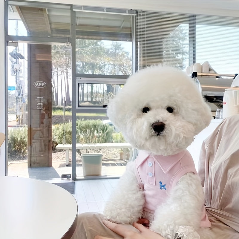 Pet Collared Button-Down T-Shirt- Thin and Breathable Vest Shirt