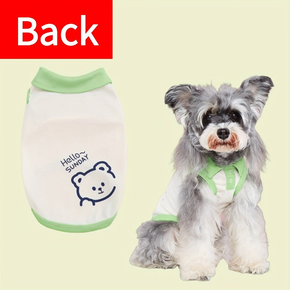 Pet Collared Button-Down T-Shirt- Thin and Breathable  Vest Shirt