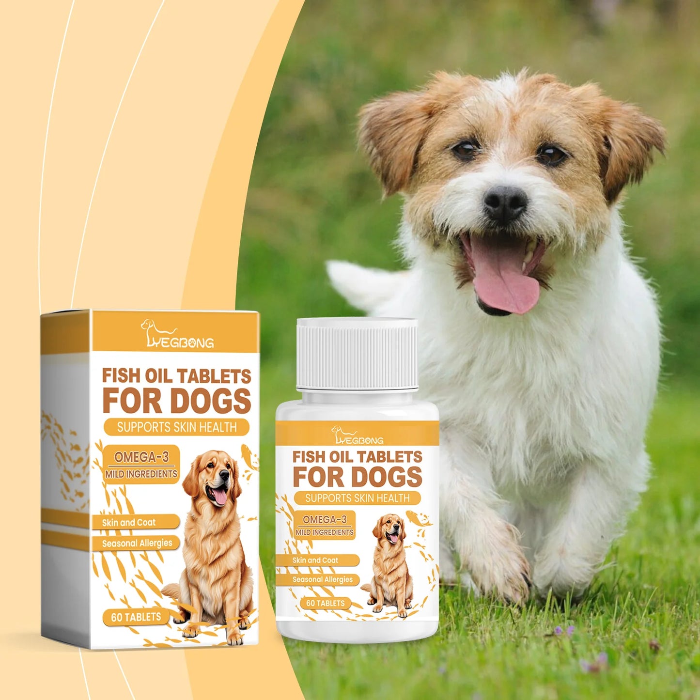 60pcs Omega-3 Fish Oil Tablets for Dogs- Skin Care Nutrition Supplement Relieve Dry Itchy Skin- Nourish Fur- Enhance Bone-Pet Grooming
