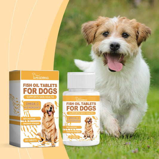 60pcs Omega-3 Fish Oil Tablets for Dogs- Skin Care Nutrition Supplement Relieve Dry Itchy Skin- Nourish Fur- Enhance Bone-Pet Grooming