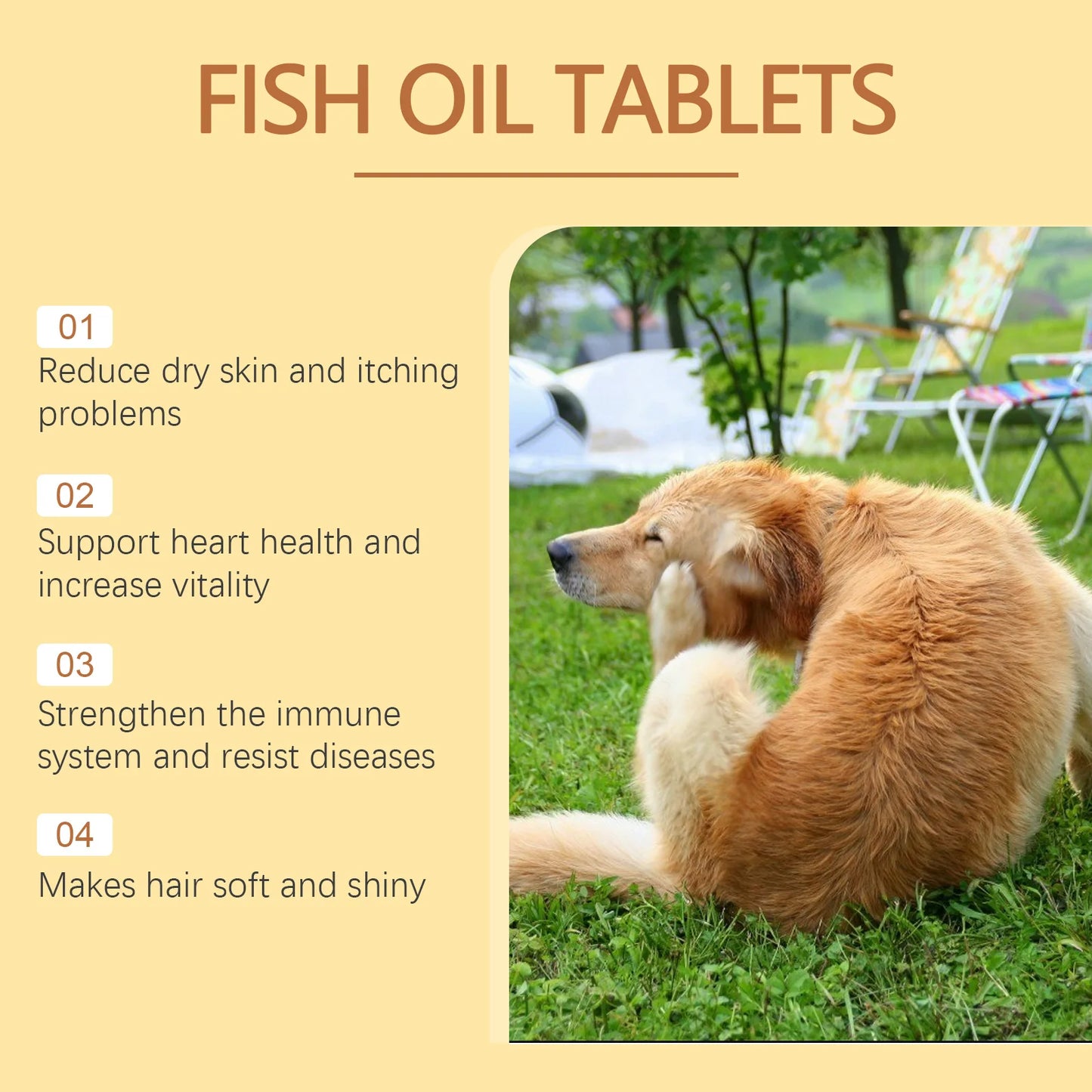 60pcs Omega-3 Fish Oil Tablets for Dogs- Skin Care Nutrition Supplement Relieve Dry Itchy Skin- Nourish Fur- Enhance Bone-Pet Grooming