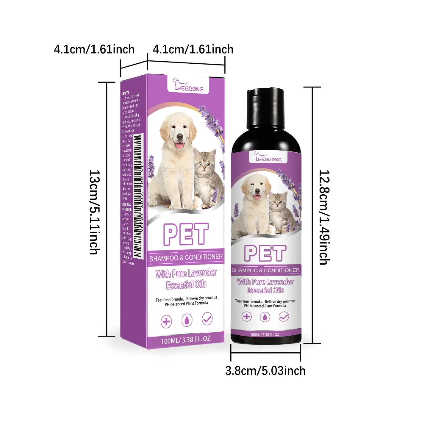 Yegbong Tear-Free Lavender 100ml Pet Shampoo/ Conditioner- Smooth Dog Hair- Softening- Relieve Itching -Ph Balance- good for pet's Dry Skin