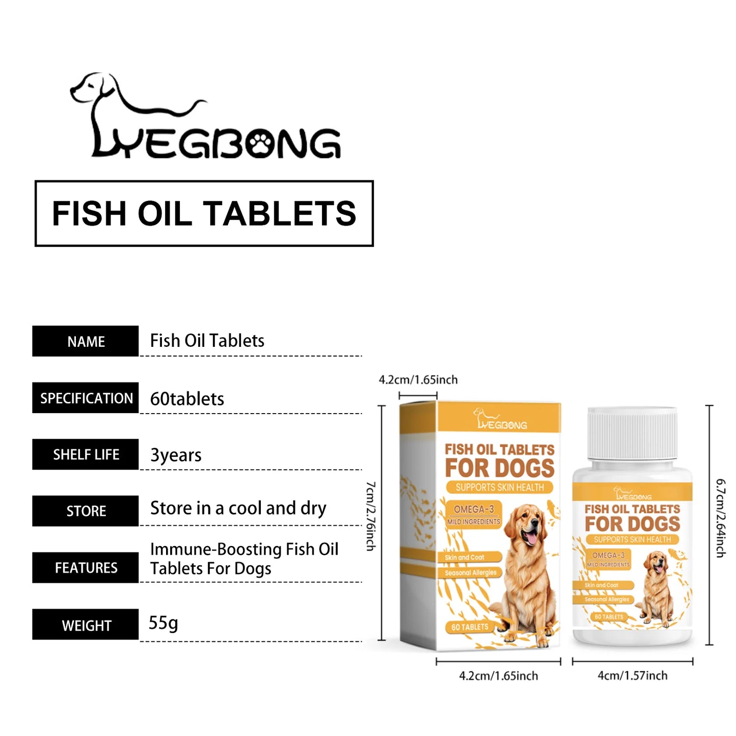 60pcs Omega-3 Fish Oil Tablets for Dogs- Skin Care Nutrition Supplement Relieve Dry Itchy Skin- Nourish Fur- Enhance Bone-Pet Grooming