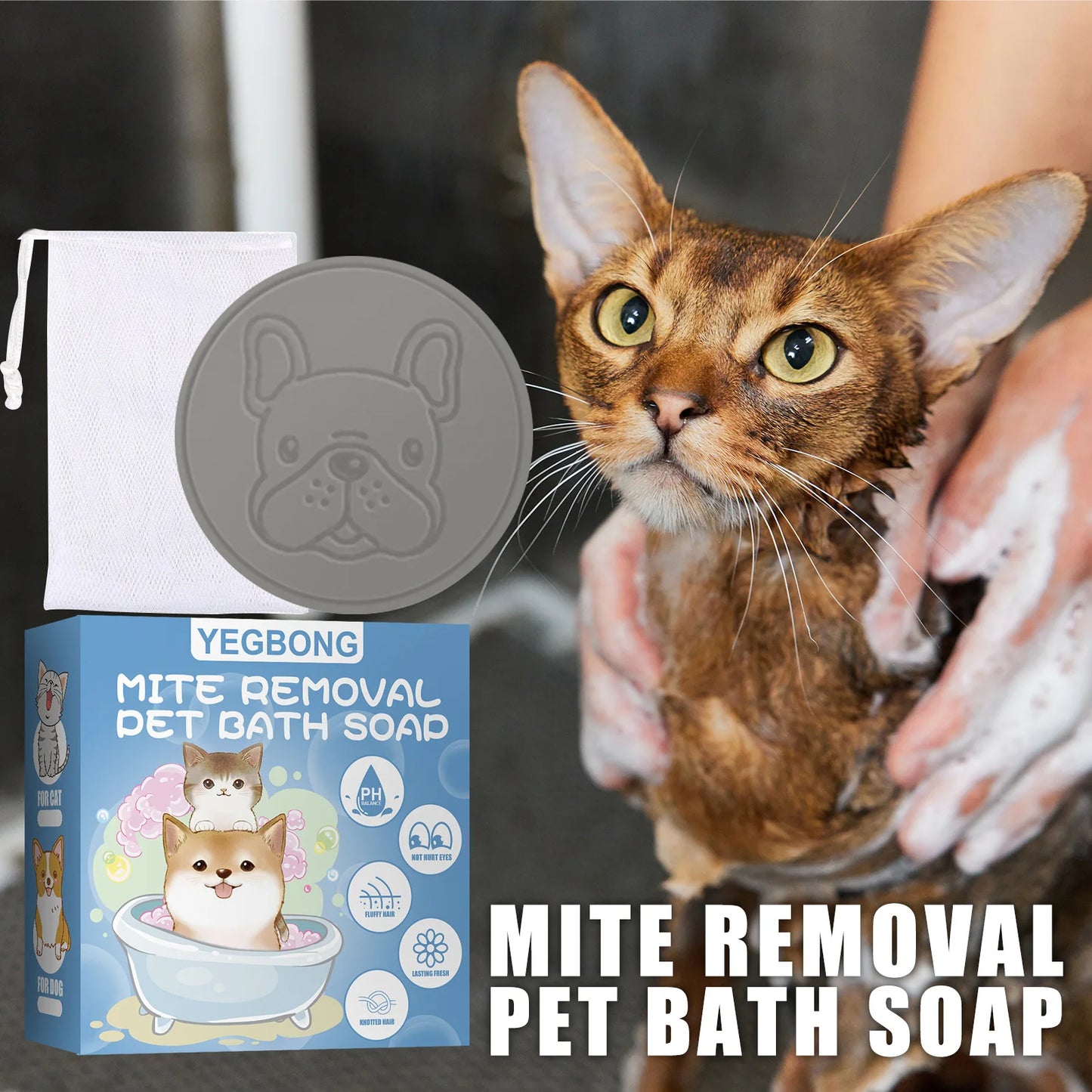 Yegbong Pet Mite Removal Bath Soap- Dog Sterilization Body Deodorization Cleaning Bath Products-Pet Grooming