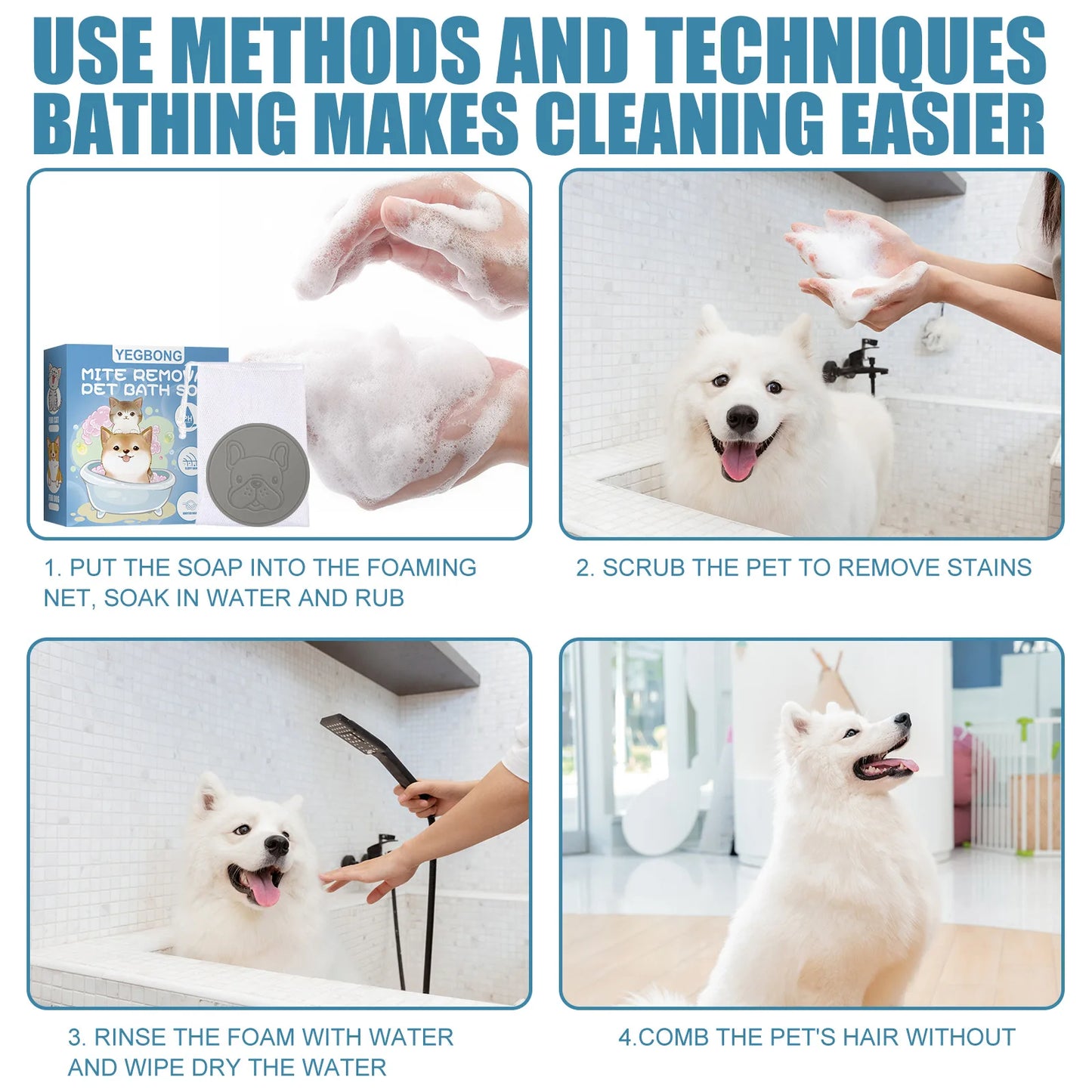 Yegbong Pet Mite Removal Bath Soap- Dog Sterilization Body Deodorization Cleaning Bath Products-Pet Grooming