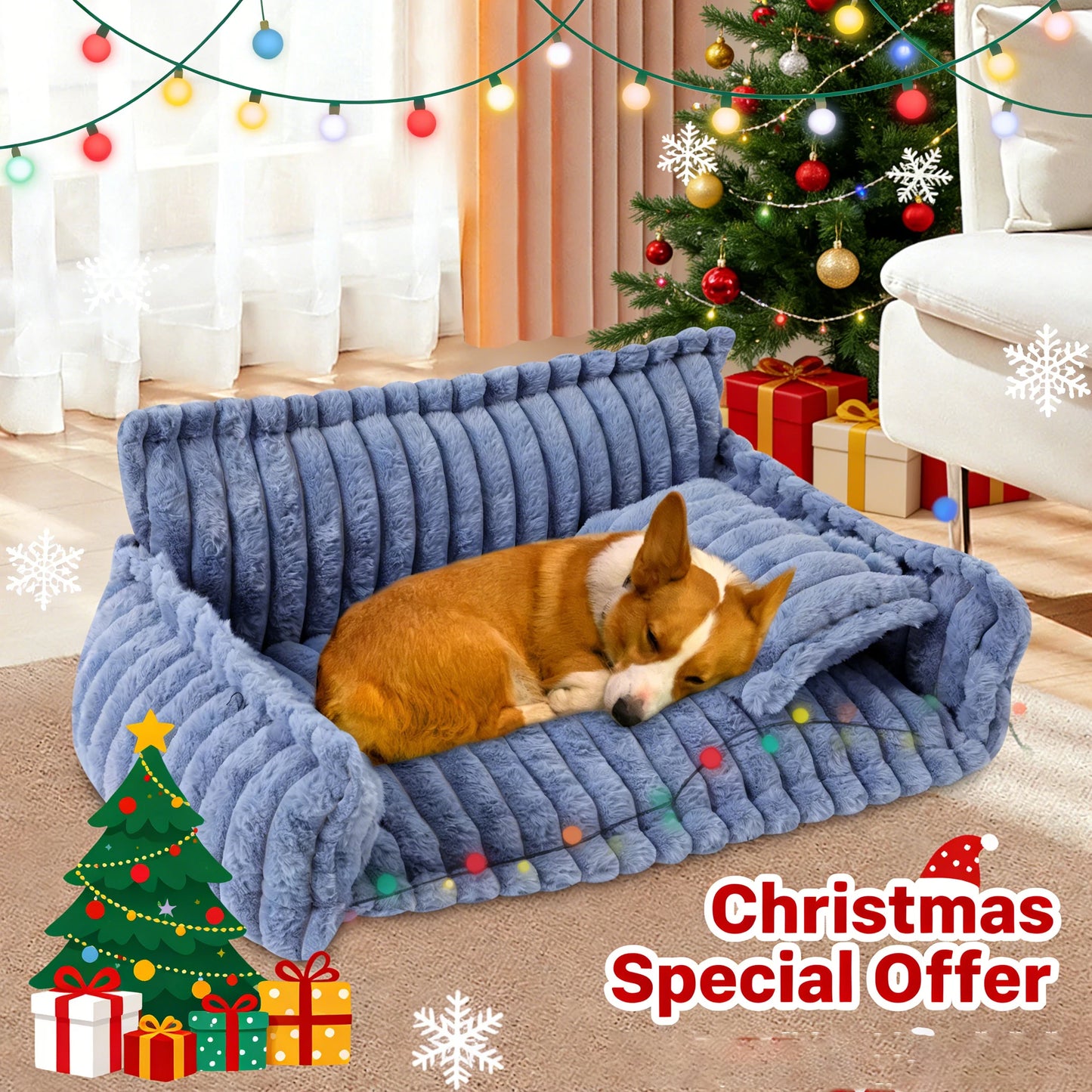 Dog Sofa Bed-Plush - Sizes Small to Medium Size Dogs- Cozy-Beds & Blankets