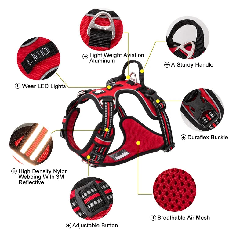 Truelove Pet Reflective Nylon Dog Harness- No Pull Adjustable- Size XS-XL- Naughty Dog Vest-Collars/Leashes