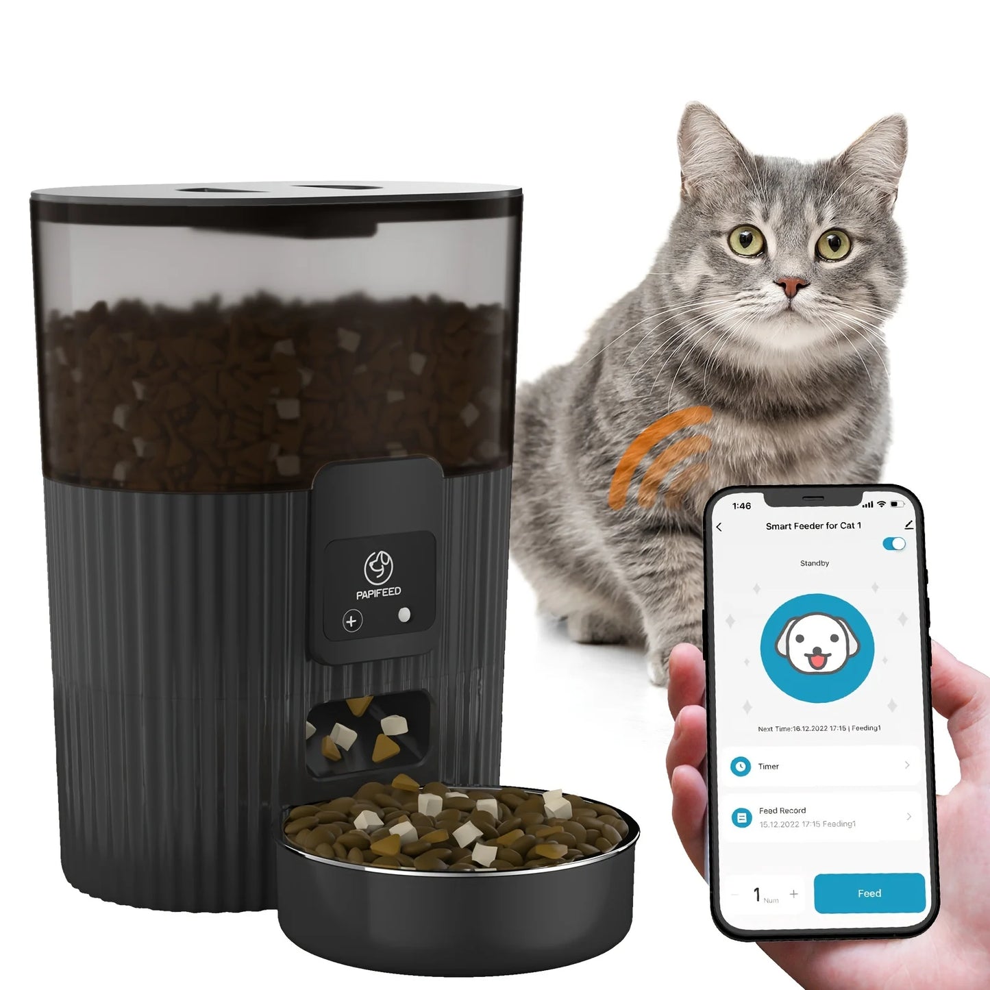 PAPIFEED automatic feeder dog fixed feeding machine cat food dog food wifi remote smart  pet food dispenser