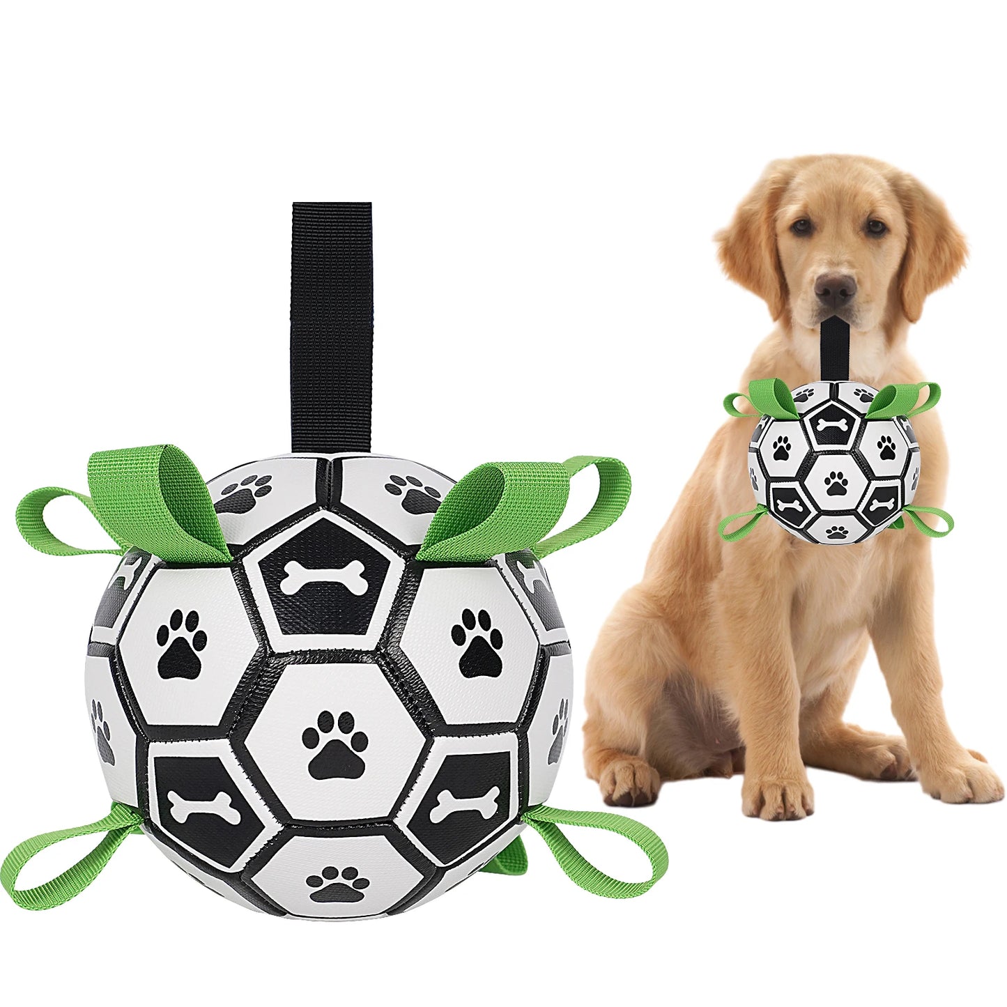 Dog Toys Soccer Ball with Straps- Interactive Toy for Tug of War- Durable- Dog Toys